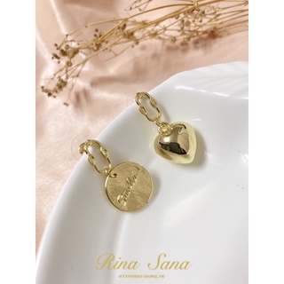 ·Rina Sana ·歐美風不對稱金屬愛心硬幣鎖鏈設計耳環