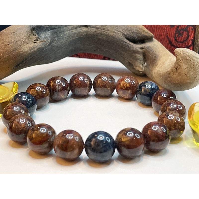 彼得石手珠 12mm 彩彼得手珠 藍紅黃火彩彼得石R630