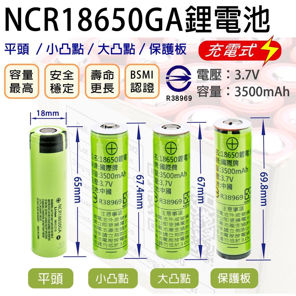 「永固電池」Panasonic NCR18650GA 充電式鋰電池 3500mAh 松下 凸點 保護板 18650