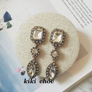 ♥kiki choc♥韓 復刻古董寶石細鑽鑲邊垂墜吊墜長款復古耳墜耳環 漢娜花猴薛妞妞