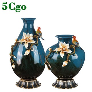 5Cgo琺瑯彩玉蘭花鳥歐式花瓶奢華玄關裝飾客廳電視櫃陶瓷玻璃乾花插花抬燈桌燈t605588683724設計師