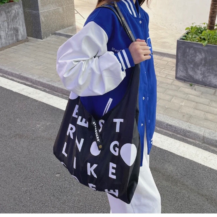 黑白時尚購物袋 背包 星巴克包包50週年典藏款 日系韓風大容量帆布包