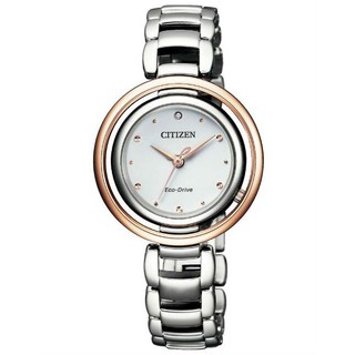 CITIZEN 星辰錶 EM0668-83A 光動能晶鑽圓環女錶 /銀x玫瑰金 31mm