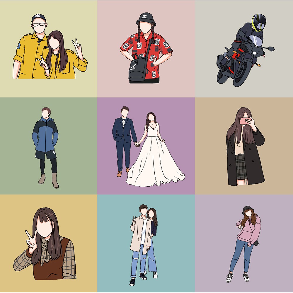 Ruei線條風格人像畫似顏繪文青簡約線條人像插畫填色人物來圖繪製 蝦皮購物