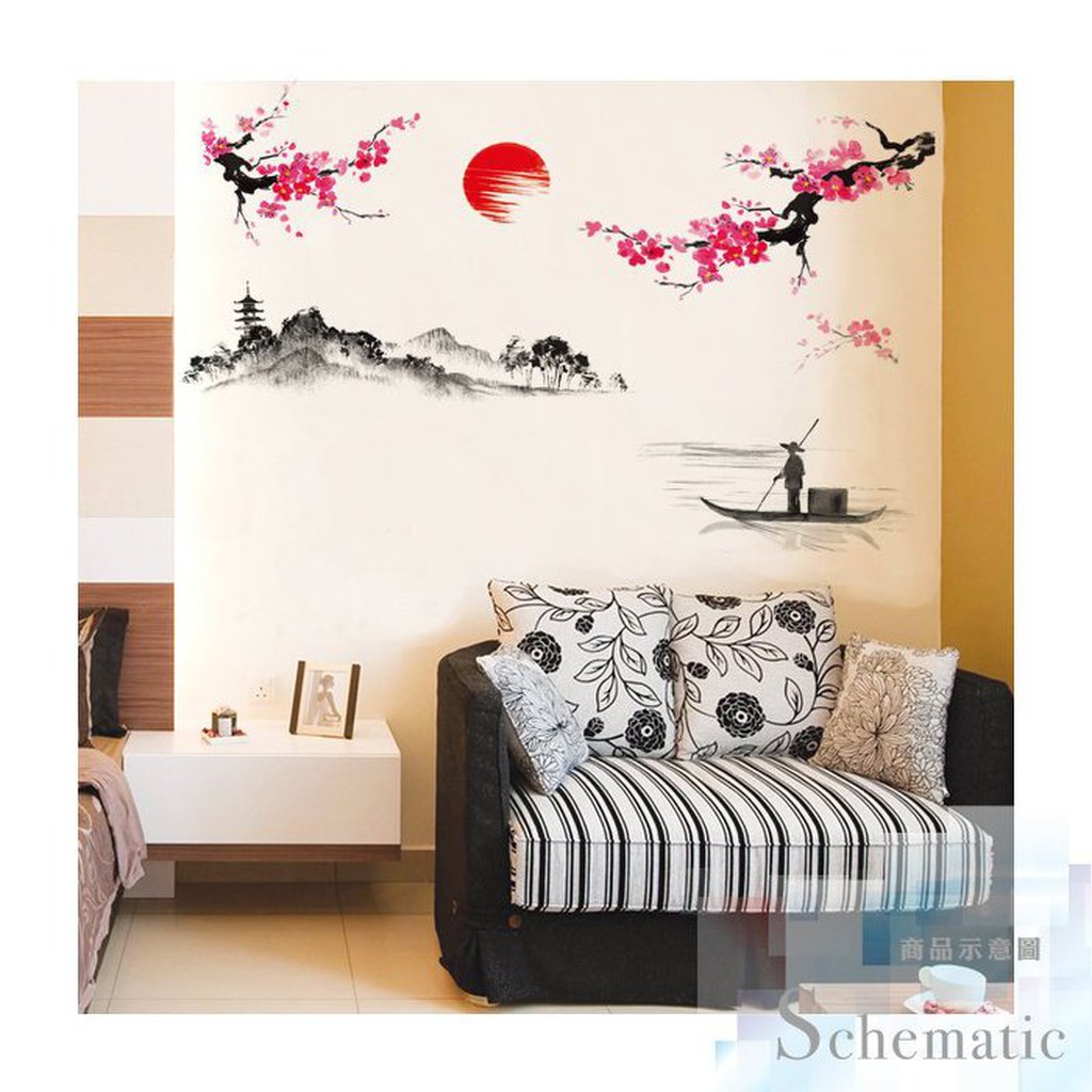 Wall Art 台中壁貼專賣現貨中國風書法辦公室客廳店面布置裝飾室內設計壁畫壁紙山水墨畫7303 蝦皮購物