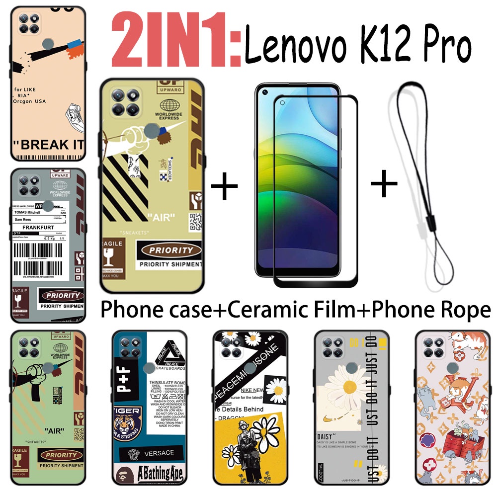 LENOVO 2 合 1 聯想 K12 Pro 手機殼帶鋼化玻璃陶瓷膜屏幕保護膜時尚系列