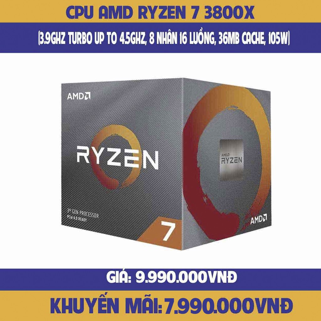 Cpu AMD Ryzen 7 3800X (3.9GHz 渦輪增壓高達 4.5GHz,8 核 16 線程,32MB 緩