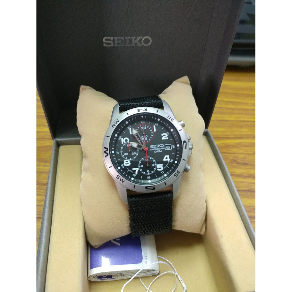 Seiko SND399P1 100米防水戶外探險三眼計時尼龍錶帶腕錶