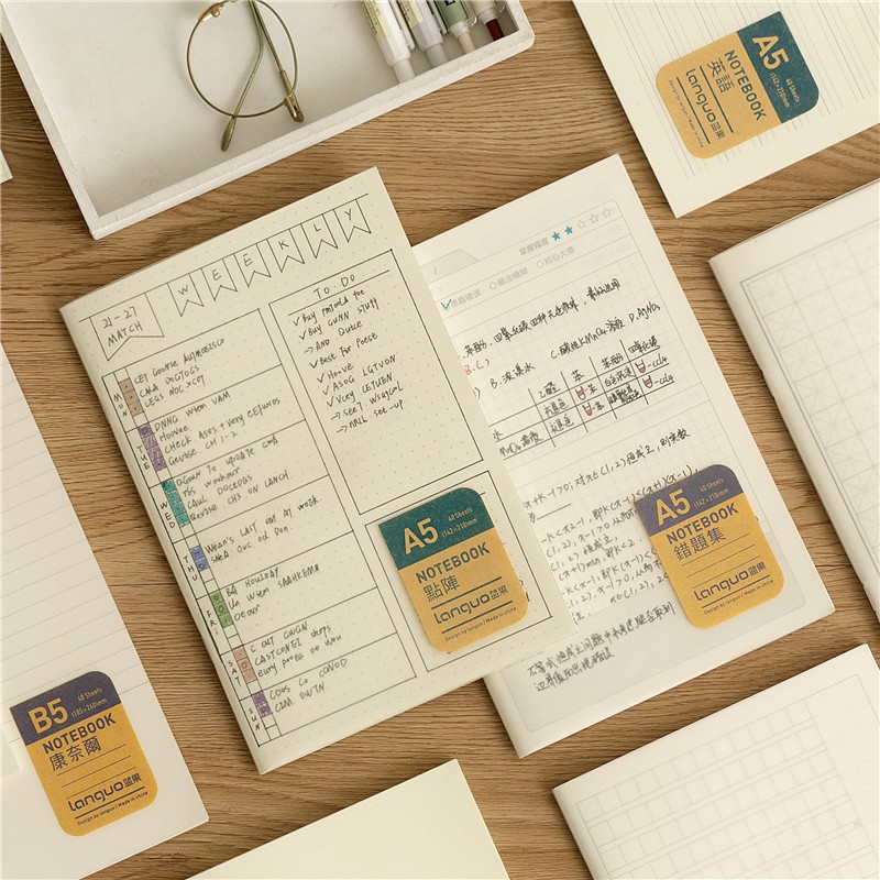 重磅學習用品半透明a5 B5本子學生錯題本課堂筆記本簡約pp英語本橫線方格本子 蝦皮購物