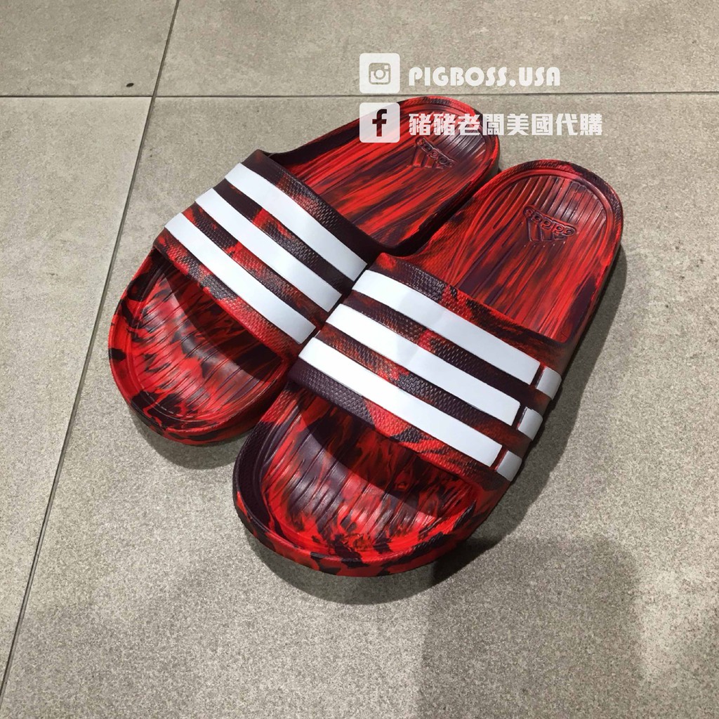 【豬豬老闆】ADIDAS DURAMO SLIDE 紅白 潑墨 大理石紋 防水 運動 休閒 拖鞋 男女 S80968