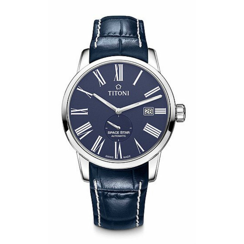 TITONI 瑞士梅花錶天星系列 83638S-ST-609 簡約羅馬經典腕錶/藍 40mm