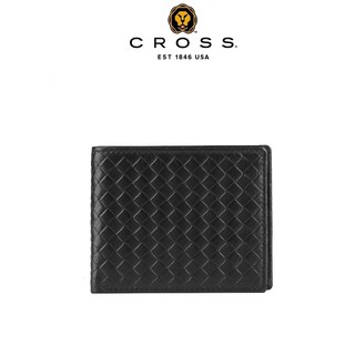【CROSS】頂級 小牛皮 編織紋 8卡 男用皮夾 男用 短夾 阿梅爾系列-黑色