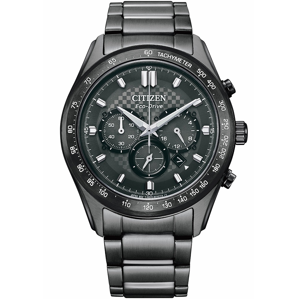 CITIZEN 星辰 亞洲限定 光動能時尚格紋計時手錶-43mm/灰黑(CA4457-81H)