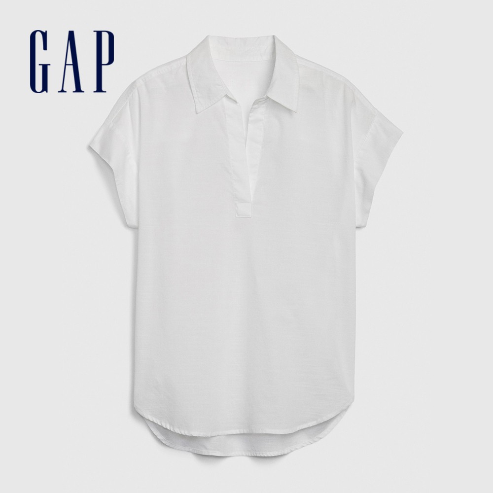 Gap 女裝 簡約通勤款短袖襯衫-白色(575366)