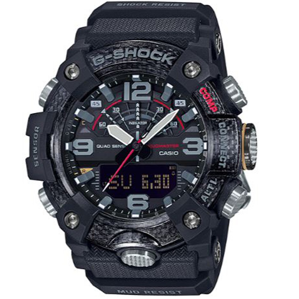 【CASIO】卡西歐 G-SHOCK GG-B100-1A  碳纖維核心 防泥 藍牙 登山用 黑X紅點綴 原廠公司貨