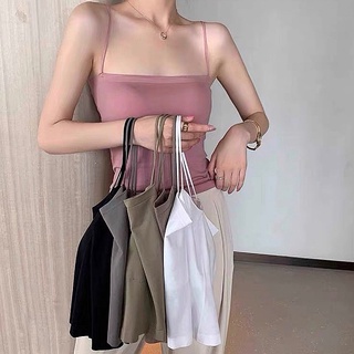 [Corn臺灣現貨] 辣妹吊帶背心女 網紅冰絲無痕美背 純色性感 帶胸墊內搭一片式 外穿上衣搭配襯衫西裝 平口內衣細肩帶
