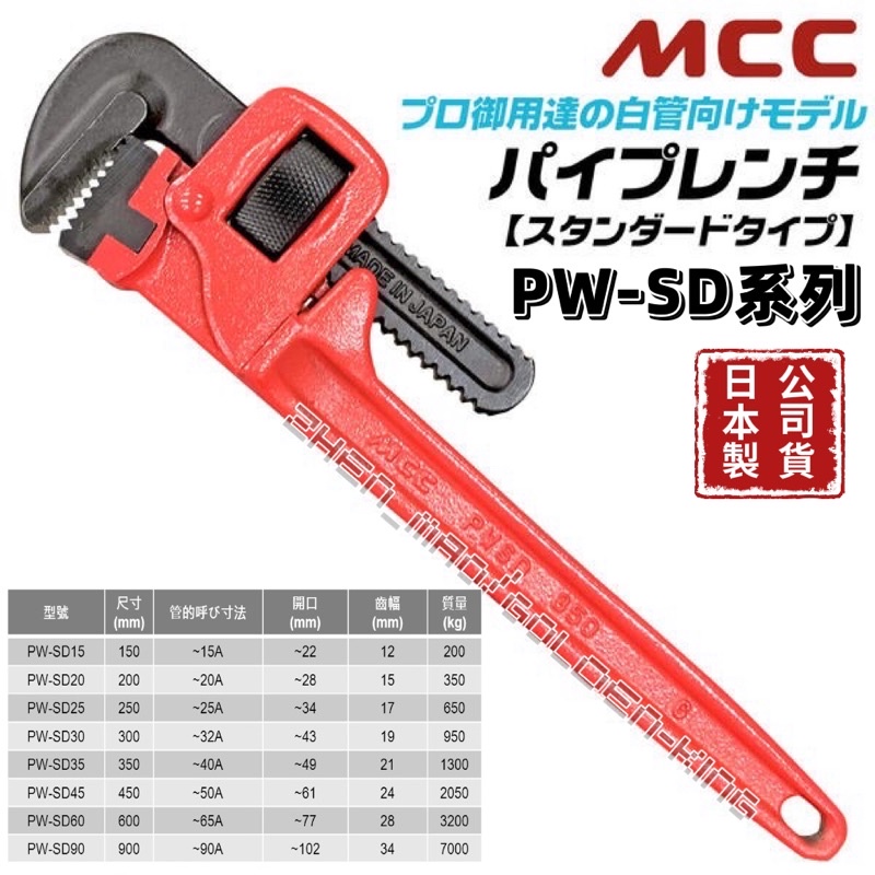 【五金大王】附發票 日本 MCC 管子鉗 PW-SD 150~450mm MCC 鋼管 管口鉗 水管鉗  鐵管鉗 水道鉗