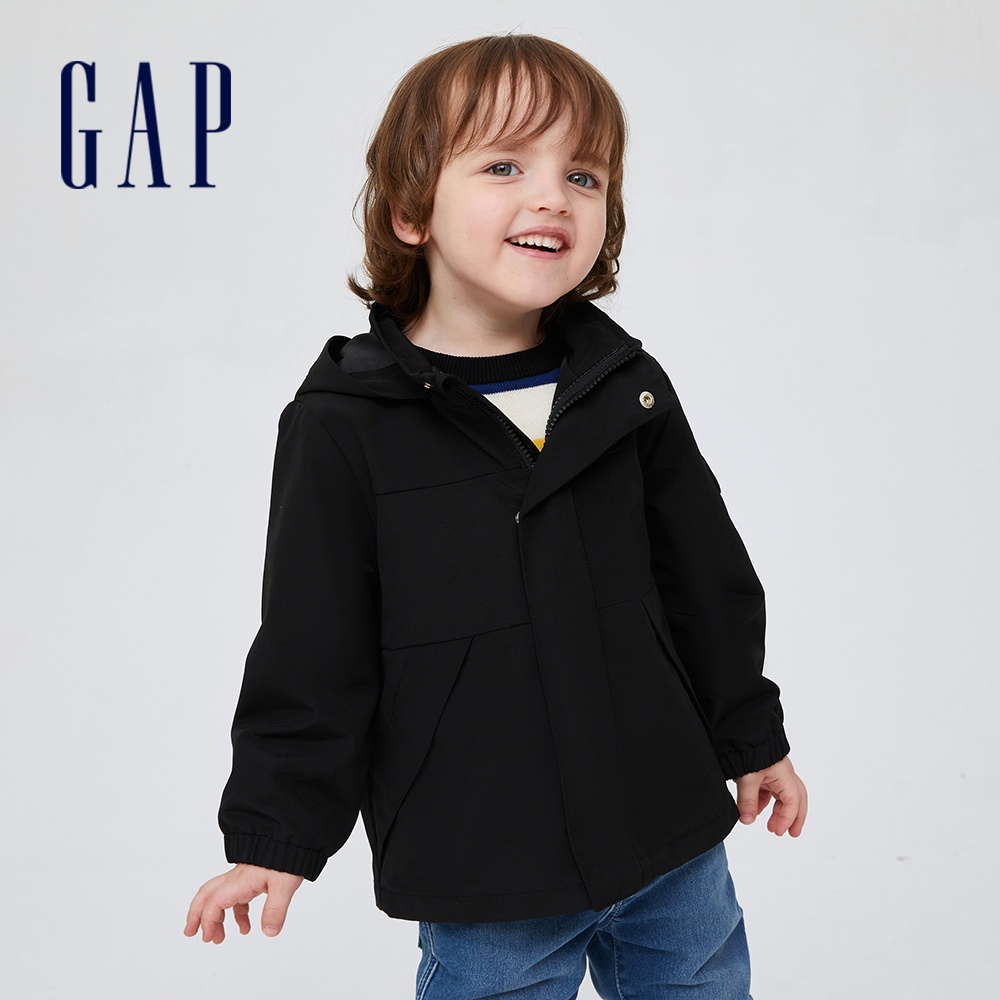 Gap 兒童裝 防雨三合一連帽羽絨外套 大絨朵羽絨系列-黑色(400184)