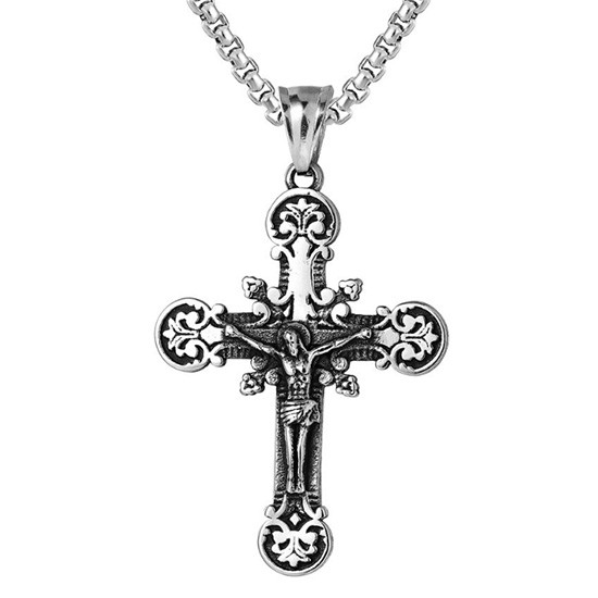 【CHE615】精緻個性復古基督教耶穌十字架鑄造鈦鋼墬子項鍊/掛飾