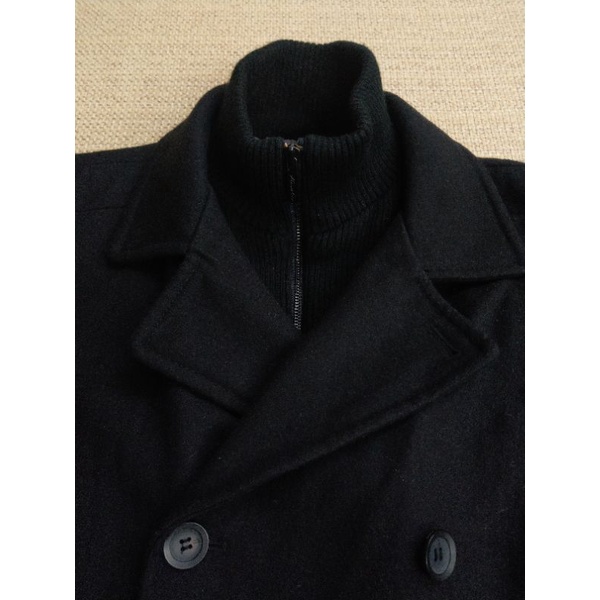 美國紐約時尚品牌 Kenneth Cole 黑色雙排扣短大衣 兩件式羊毛外套