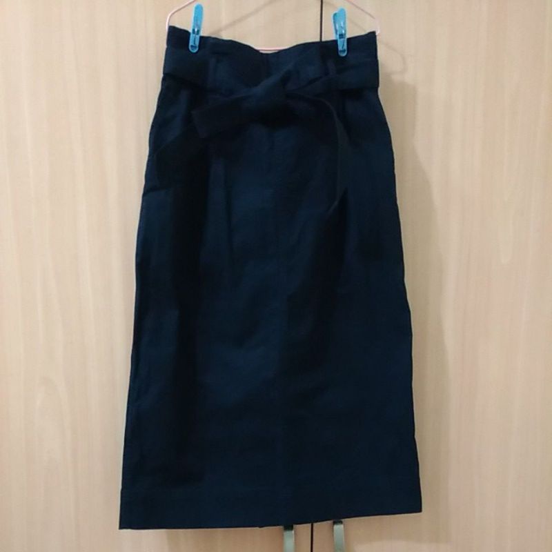 uniqlo 暗藍色 高腰綁帶裙