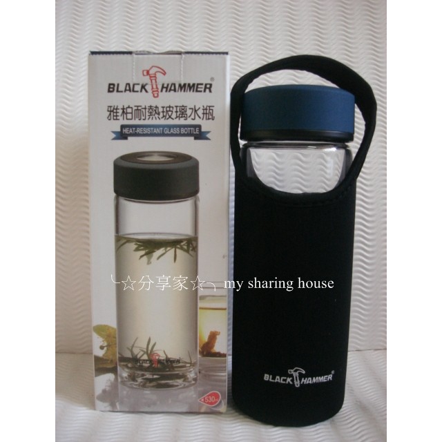 義大利BLACK HAMMER 雅柏耐熱玻璃水瓶(BH-G531B) 530ml-紳士藍