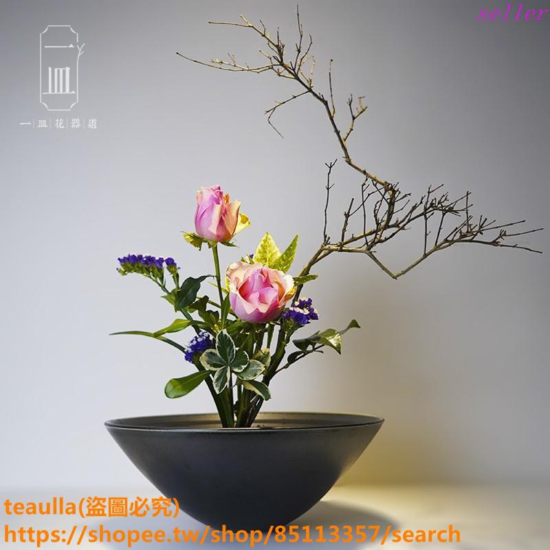 爆款 池坊花道花器黑色藍色磨砂質感生花立花wh器花盆小原流自由花花藝 蝦皮購物