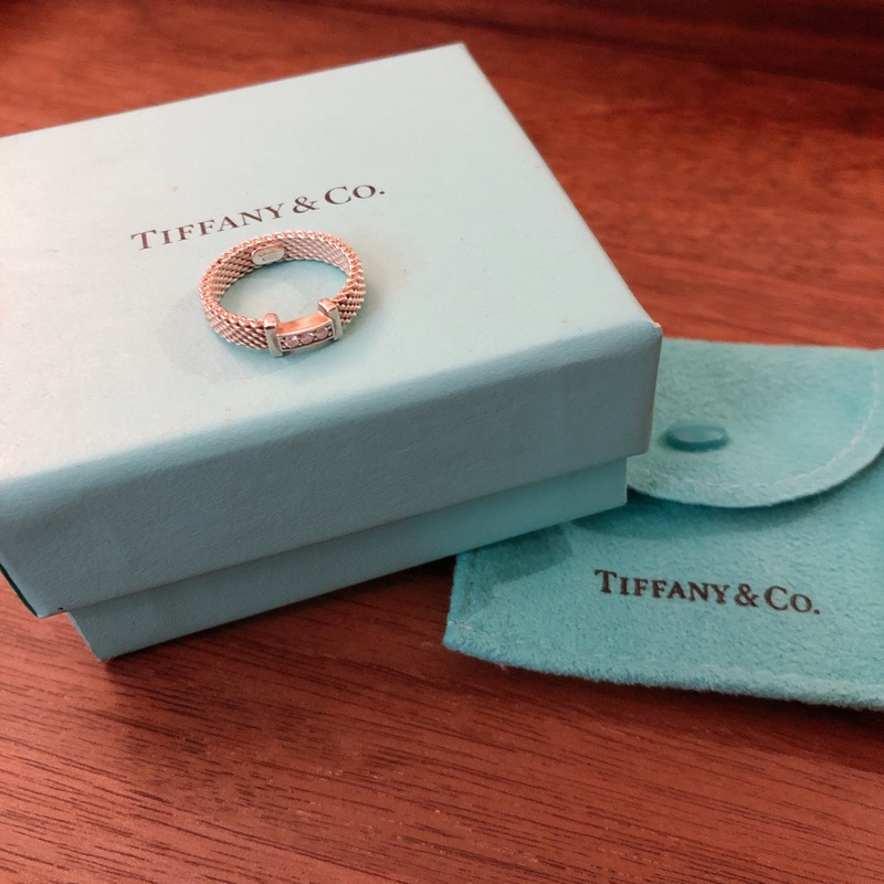 [正品自售] 美國Tiffany&amp;Co.絕版純銀編織鑲鑽戒指 (二手)