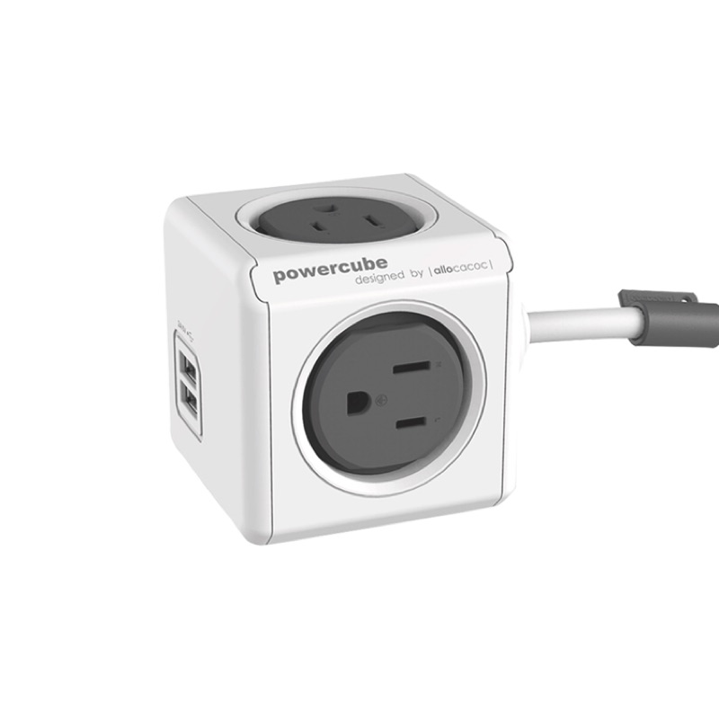 荷蘭 allocacoc PowerCube 雙USB延長線/灰色/線長1.5公尺