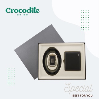 Crocodile 鱷魚皮件 真皮自動皮帶/皮夾 經典熱銷 送禮 交換禮物 聖誕禮物 兩件禮盒組-0105-0017