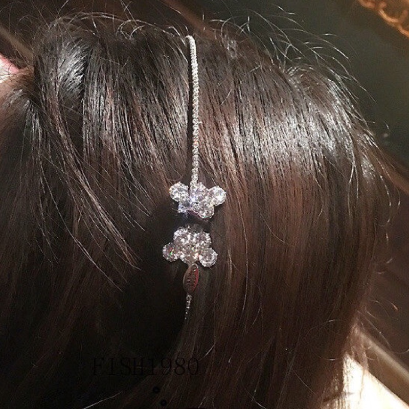 韓國飾品 藏藍蝴蝶結 鋯石 水晶髮箍