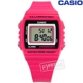 CASIO / 卡西歐 計時碼錶 LED照明 鬧鈴 電子數位 橡膠手錶 桃紅色 / W-215H-4A / 38mm