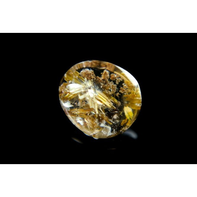 [Disk水晶][金黃透亮]淺茶底板狀黃金鈦晶花水晶戒面CL-20