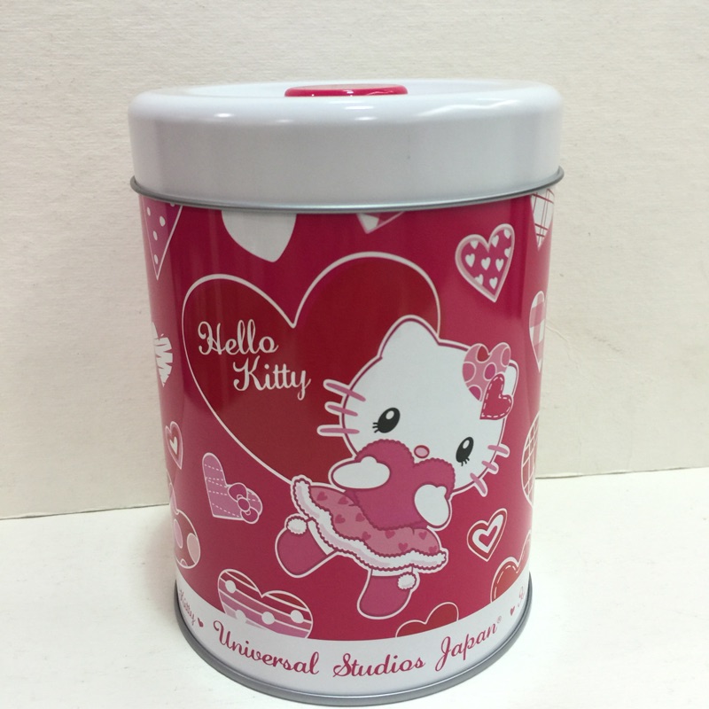 《Amigo》日本 大阪環球影城 Hello Kitty 凱蒂貓 圓鉄缶 圓鐵筒 置物筒