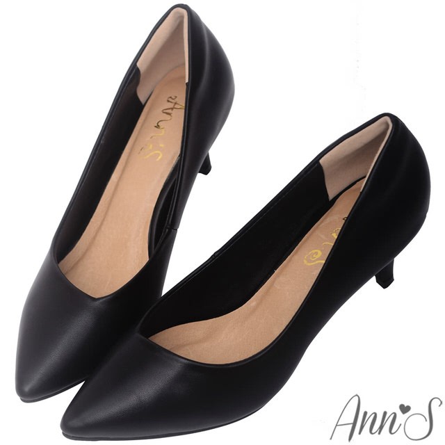 Ann’S漫步華爾滋-素色品味斜口低跟舒適尖頭鞋-黑