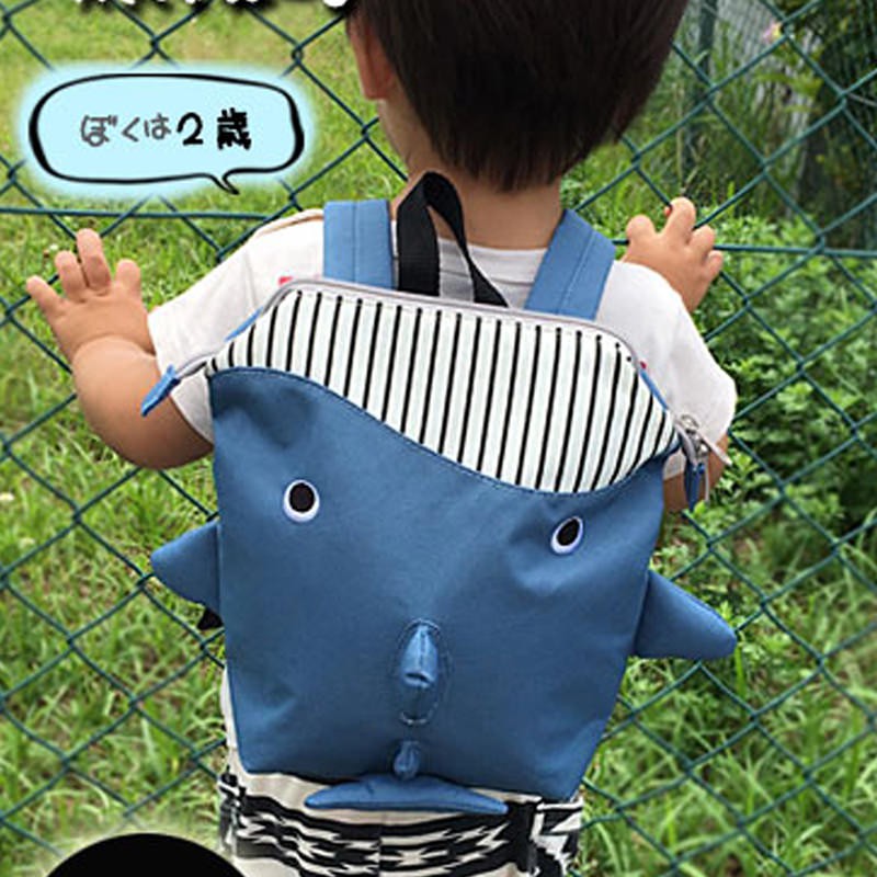 【台灣現貨】日本 papupi 嬰幼兒/兒童 鯨魚 鯊魚 鯨鯊 大開口 海洋動物背包_湛藍 (BP03)