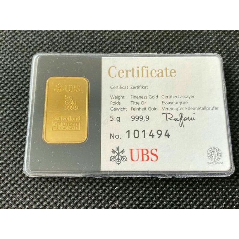 UBS卡片式純黃金金條5公克(有獨立編號)，金條，錢幣，紀念幣，幣~UBS純黃金金條五公克(有獨立編號)