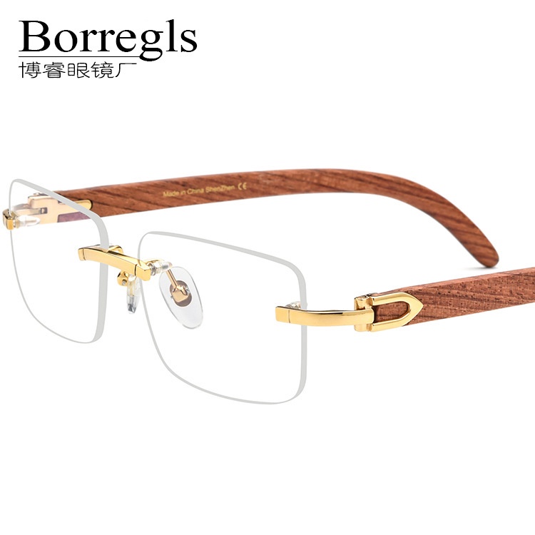 Borregls博睿眼鏡8100907棕色木頭眼鏡紅木材光學腿眼鏡架無框可配近視眼鏡框品質