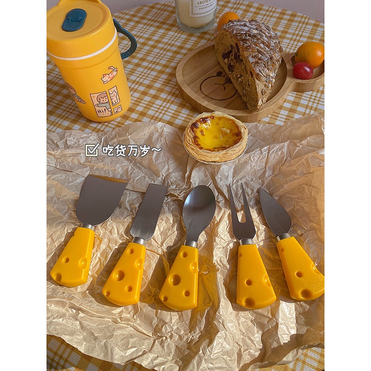 不銹鋼芝士奶酪造型刀 水果刀果醬刀甜點叉湯匙 (含收納盒)