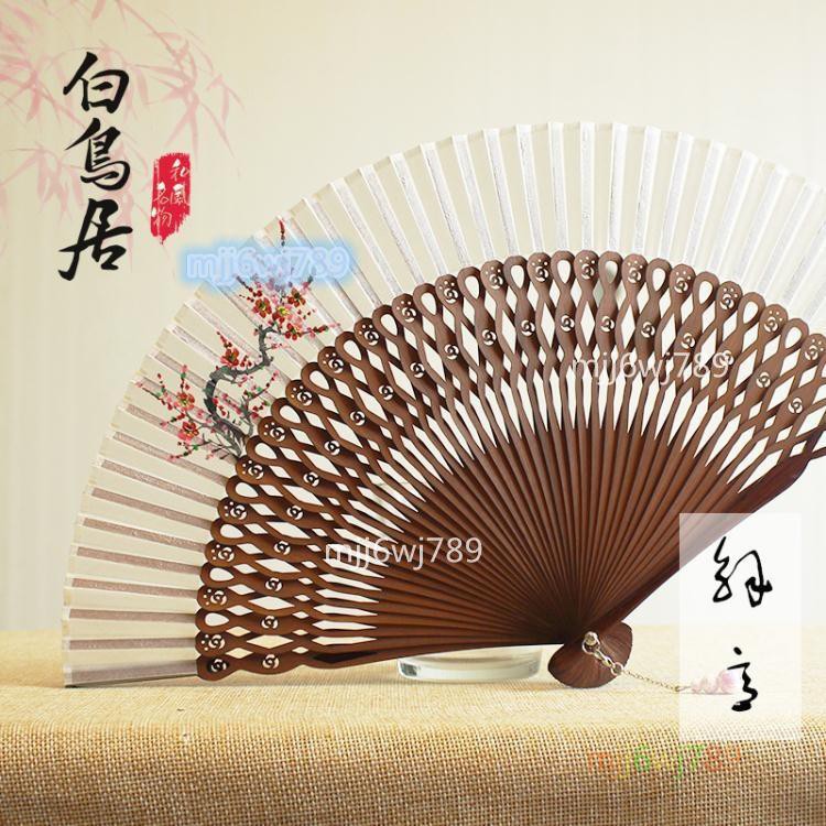夜雨聲煩の春露手繪日式和風女式扇子中國風折扇竹柄扇禮品扇真絲扇子送扇套 蝦皮購物