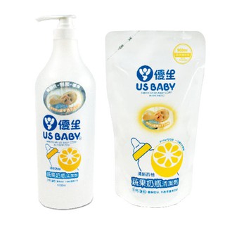 US 優生 - 西柚蔬果奶瓶清潔液 1000ml+900ml 大容量超值組【麗兒采家】