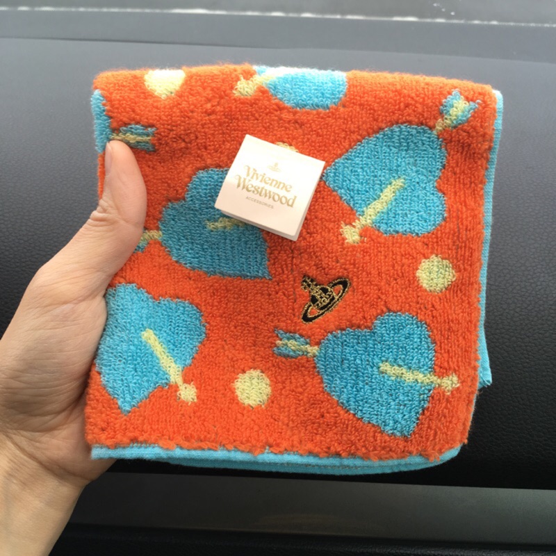 Vivienne Westwood 愛心橘色小毛巾手帕 日本製