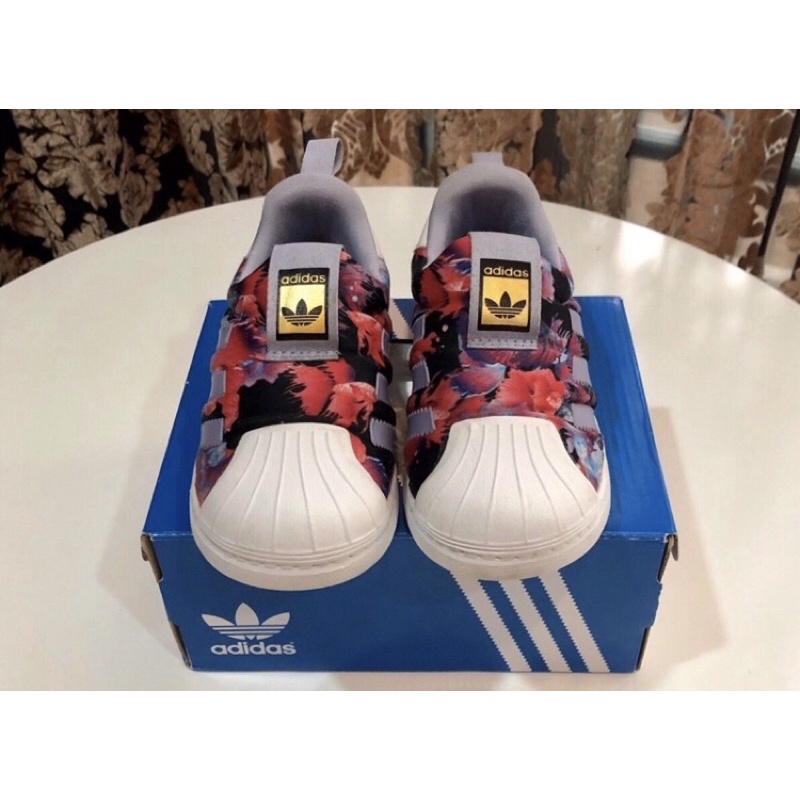 Adidas愛迪達superstar360 貝殼鞋夯款紫花免綁鞋帶童鞋15cm