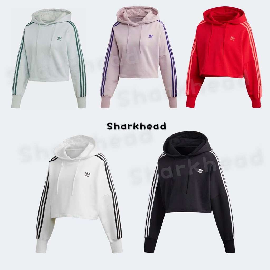 Sharkhead】現貨Adidas 帽T 愛迪達三葉草短版紫三線白綠黑ED7555 ED7556 | 蝦皮購物