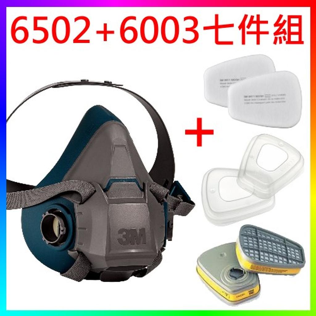 {CF舖}【附發票】3M 6502+6003+5N11+501雙罐式防毒面具七件組(防毒面具口罩 噴農藥 防異味)