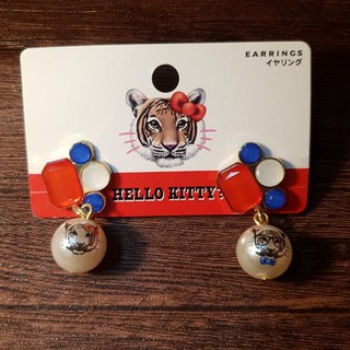 日本大阪環球影城 凱蒂貓 Hello Kitty 限定商品 老虎Kitty 珍珠 夾式耳環