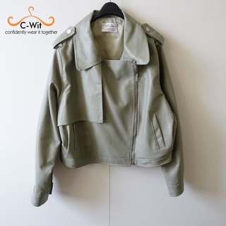 【A.Jun】抹茶拿鐵綠仿皮革騎士造型外套