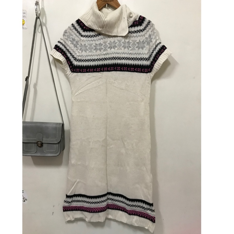 民俗風 短袖 薄針織毛衣 洋裝/香港製S~M