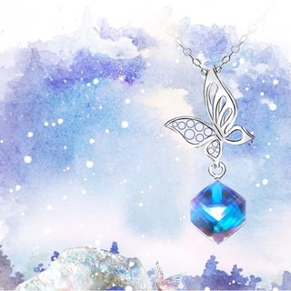 S925鍍銀 絢彩蝴蝶藍光水晶項鍊