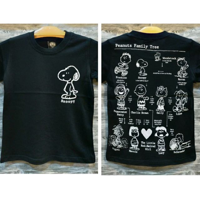 台灣製造 親子裝 史努比 Snoopy 前後印圖 棉100% 黑色 T恤 情侶裝